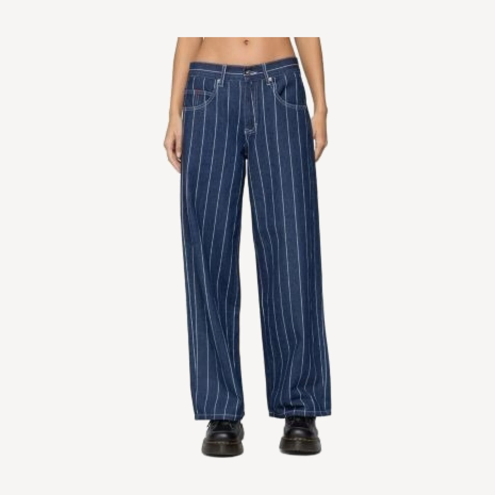 Edikted Kyler Pinstripe Low Rise Dark Rinse Wash Jeans