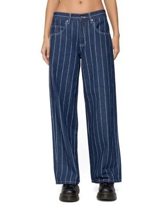 Edikted Kyler Pinstripe Low Rise Dark Rinse Wash Jeans
