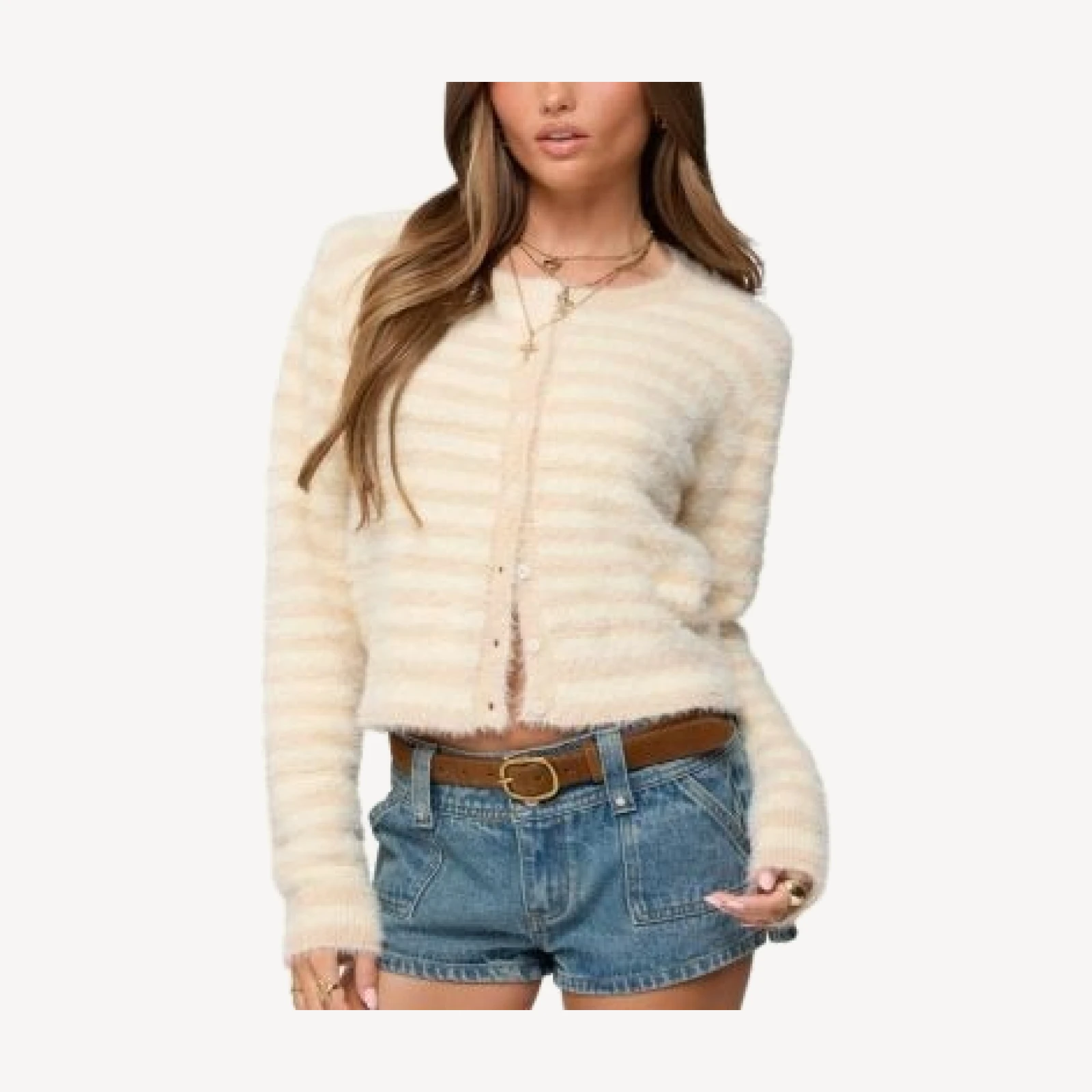 Edikted Aria Striped Fuzzy Knit Cardigan