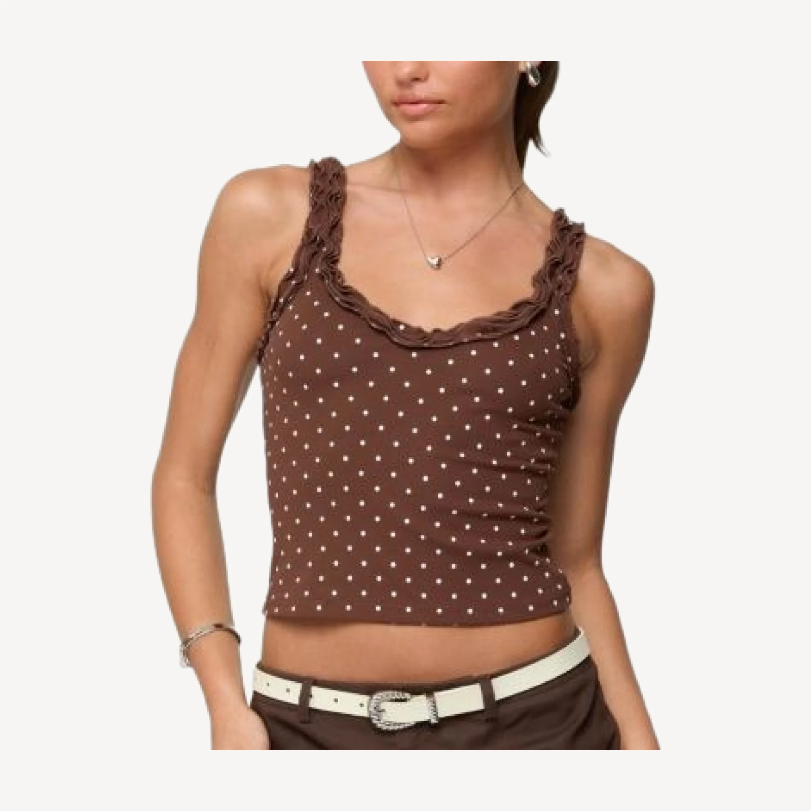 Edikted Pippin Ruffle Polka Dot Tank Top