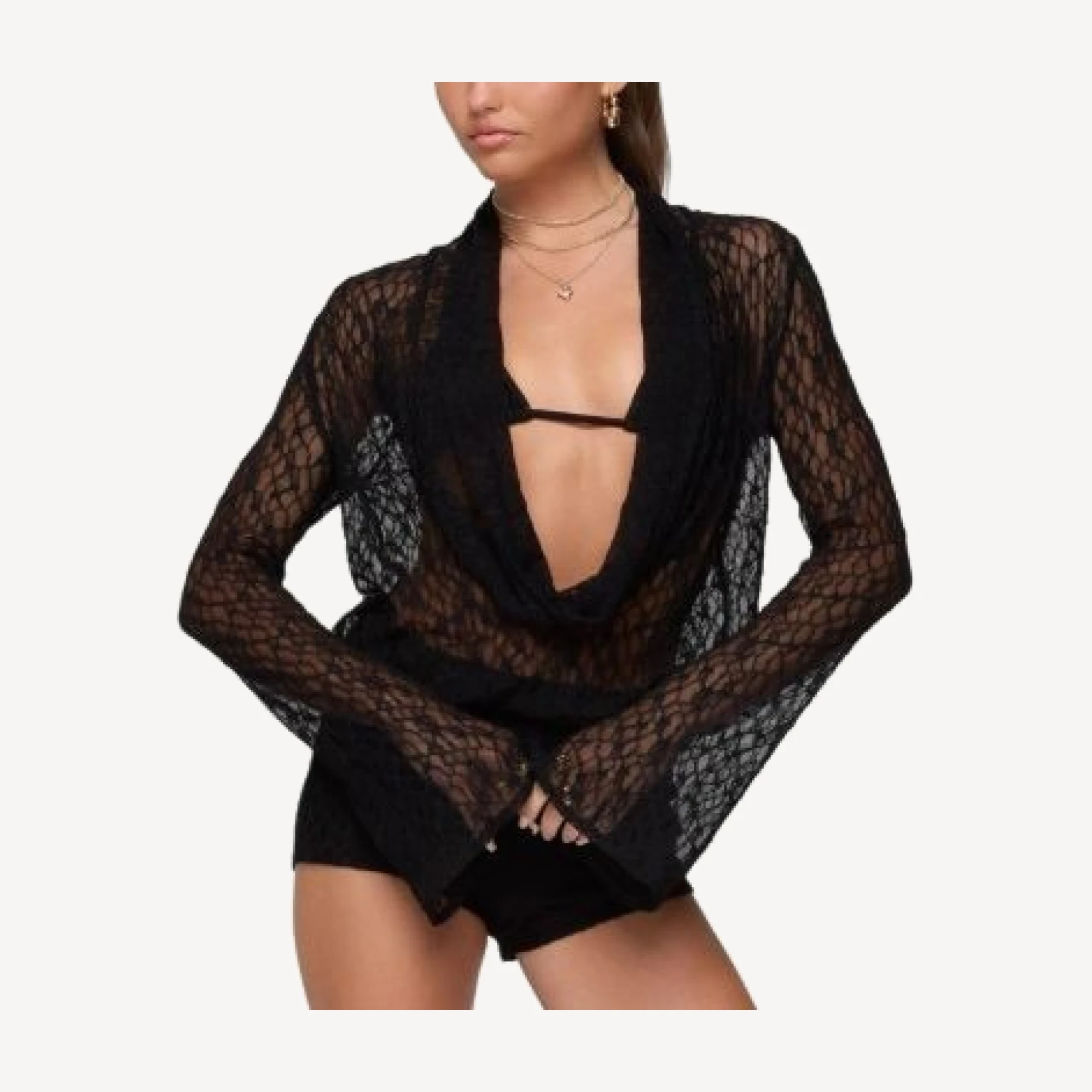 Edikted Lera Lacey Sheer Mesh Top