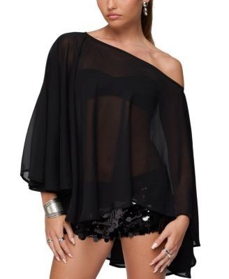 Edikted Sheer Chiffon Asymmetric Poncho