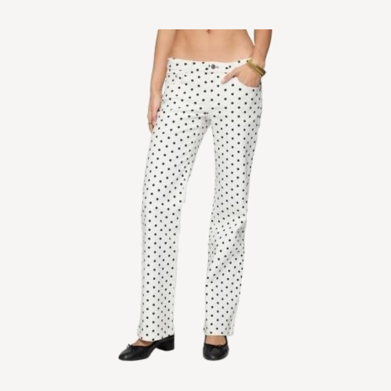 Edikted Romily Polka Dot Low Rise White Wash Jeans