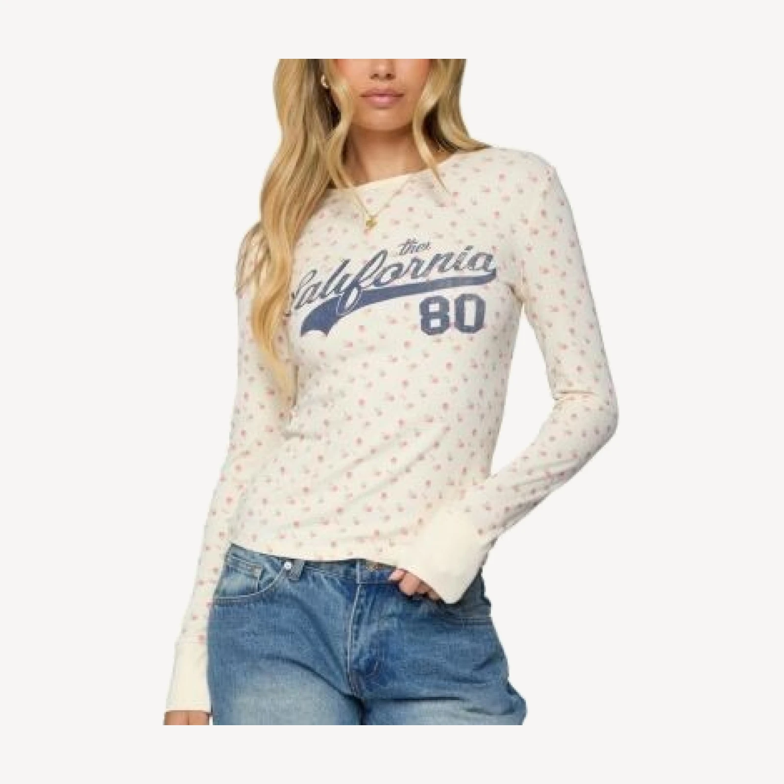 Edikted Cali Floral Ribbed Long Sleeve T Shirt