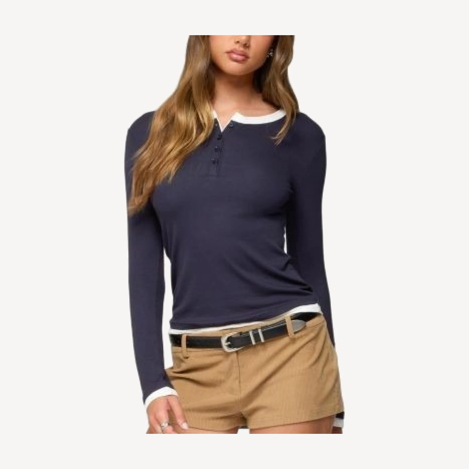 Edikted Contrast Layered Look Henley Top