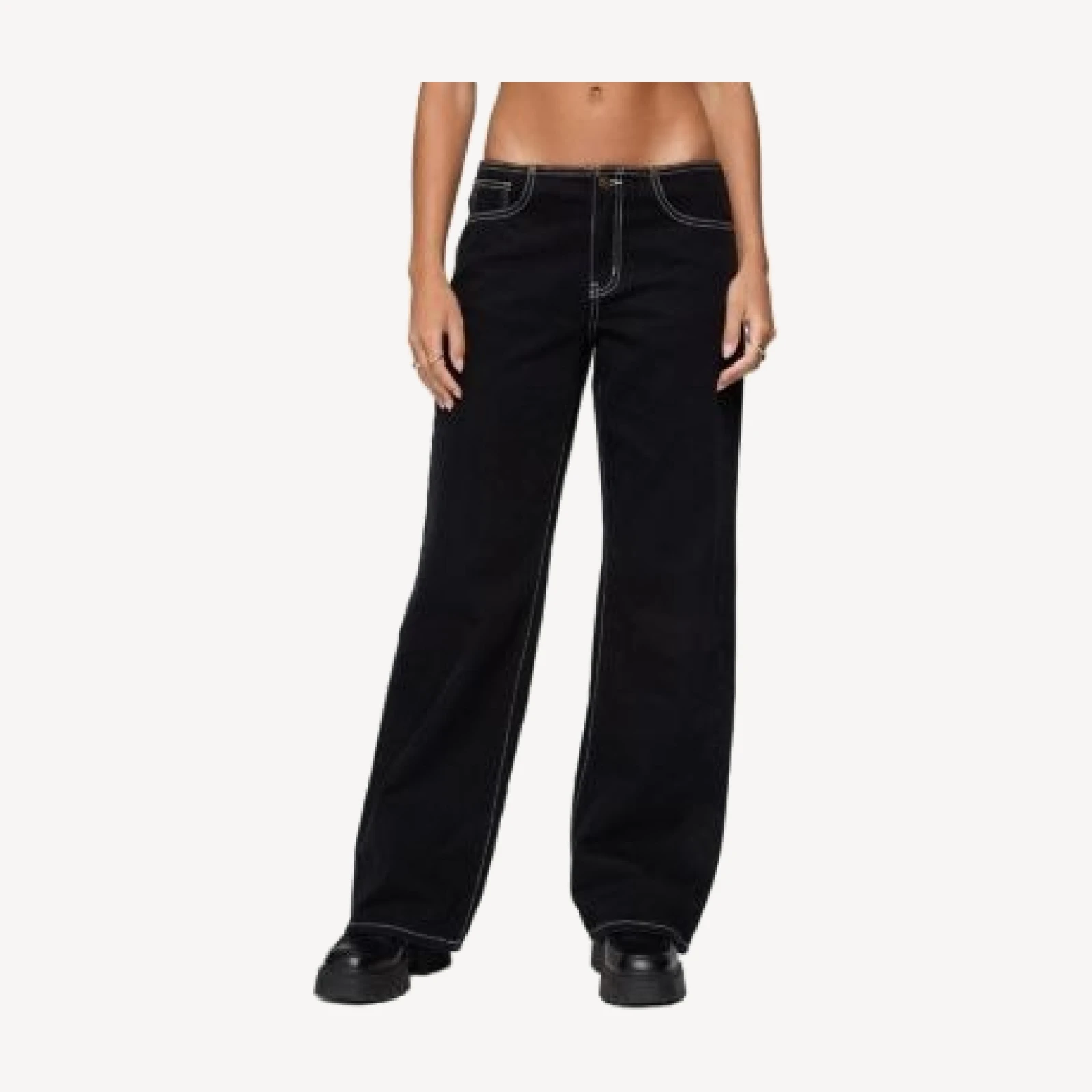 Edikted Contrast Stitch Low Rise Black Wash Jeans