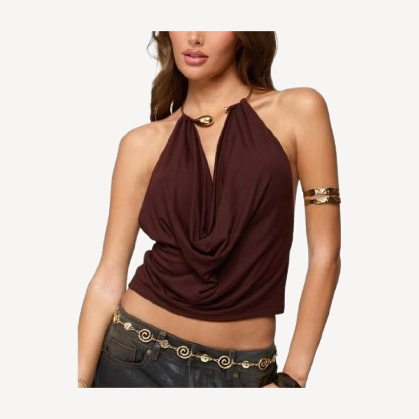 Edikted Mileva Cuff Deep Cowl Neck Top