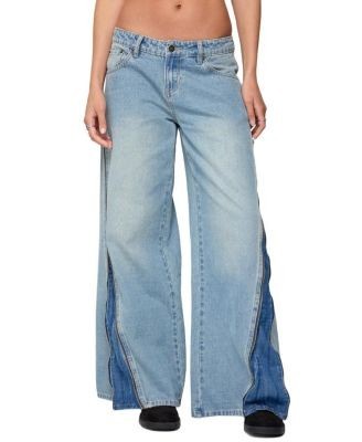 Edikted Kiarah Low Rise Bootcut Jeans in Blue Washed