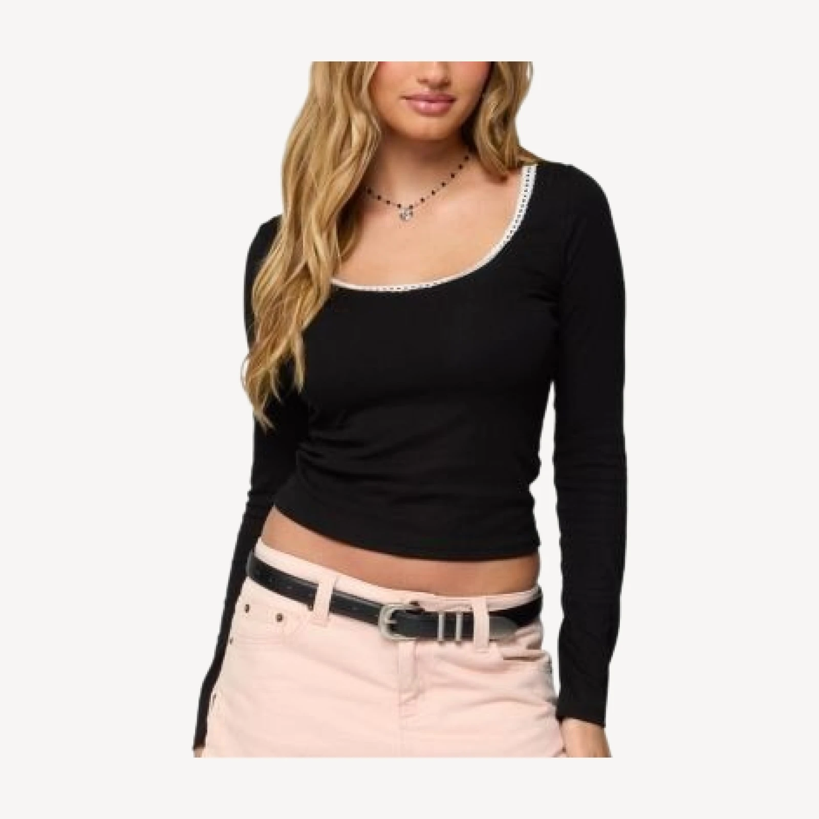Edikted Contrast Lacey Long Sleeve Top
