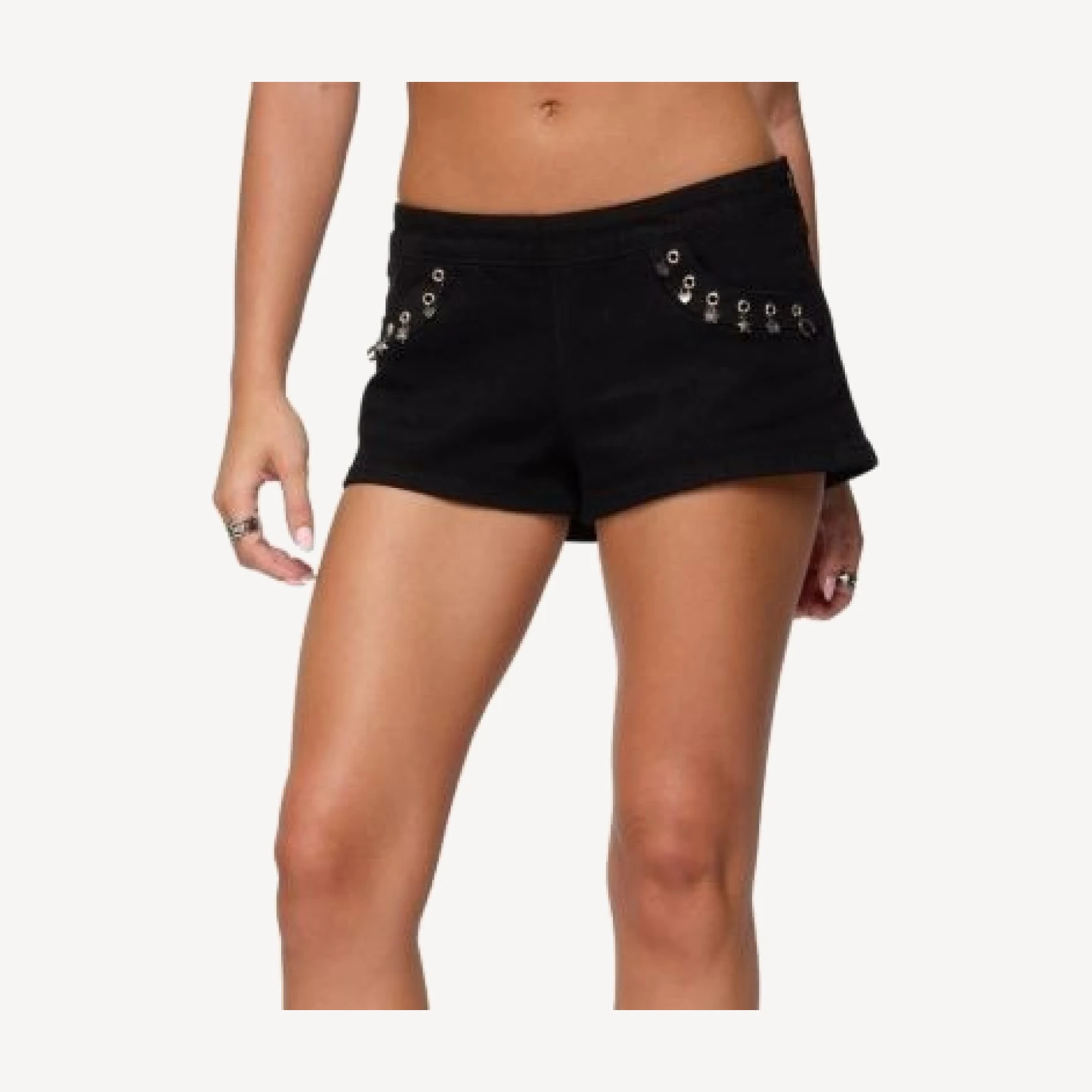 Edikted Charm & Grommet Denim Shorts