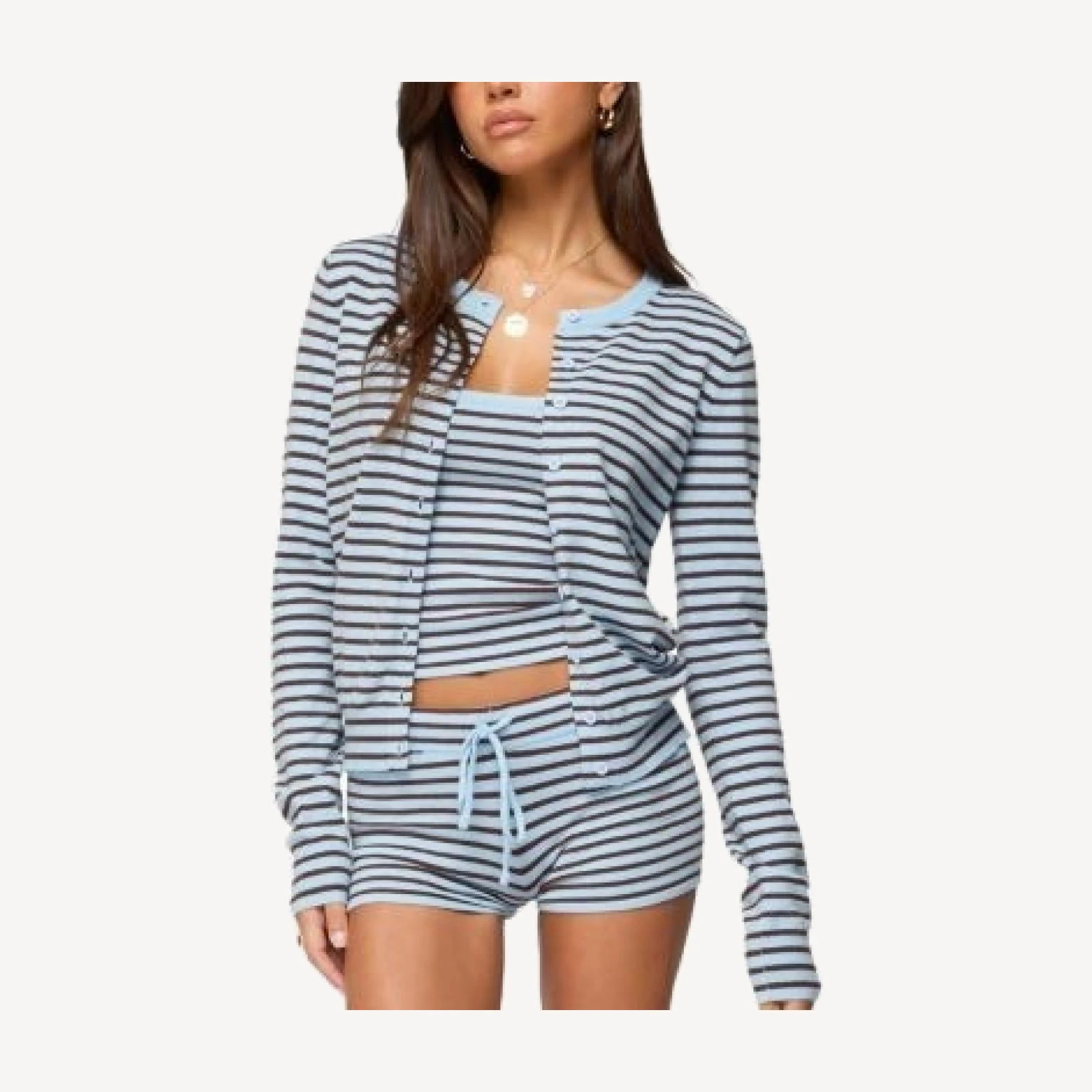 Edikted Lillian Striped Button Up Knit Cardigan