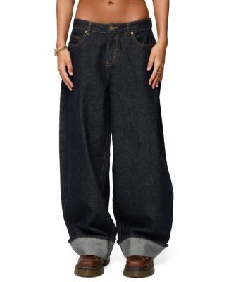 Edikted Kella Extra Oversized Low Rise Dark Rinse Wash Jeans