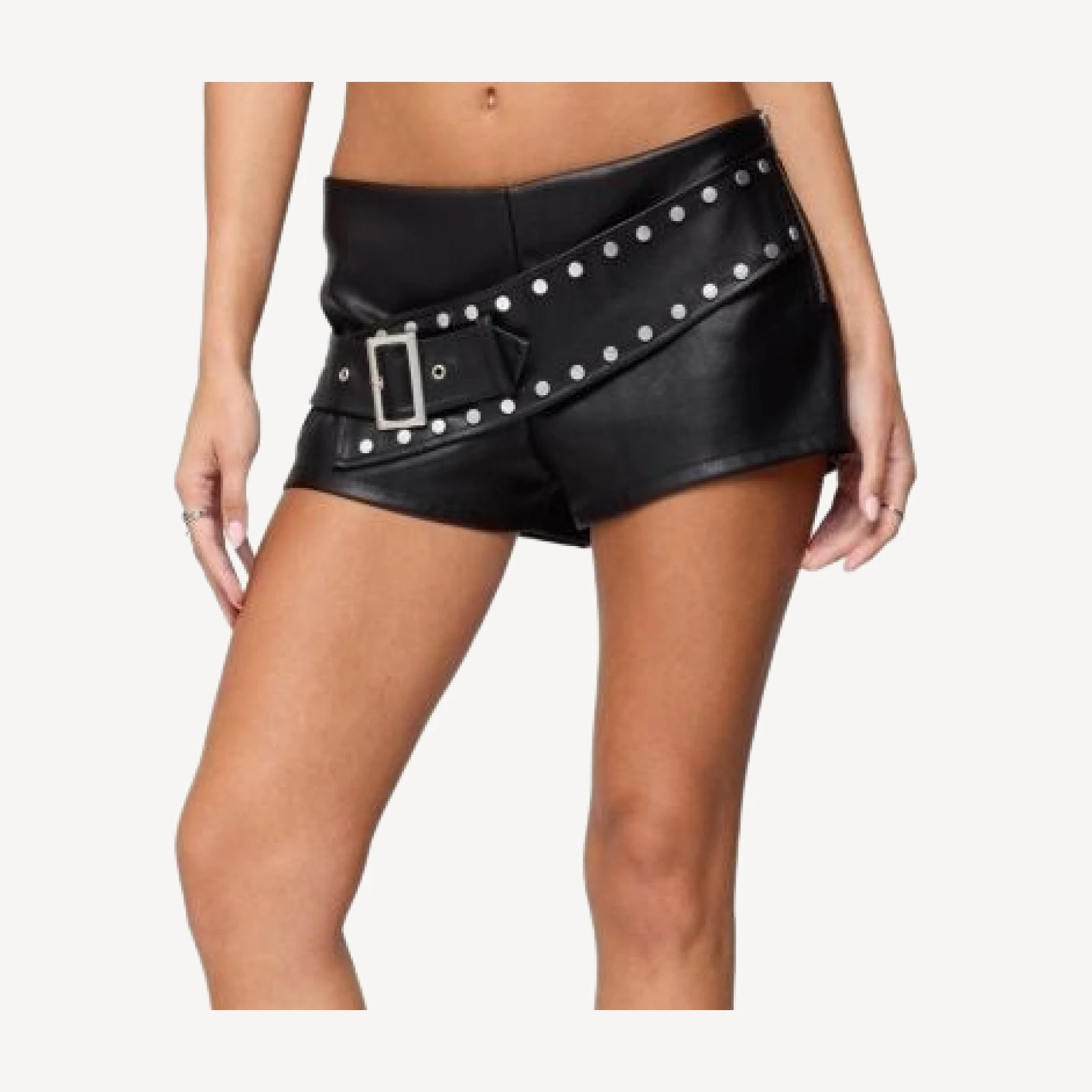 Edikted Studded Belt Faux Leather Micro Shorts