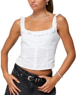 Edikted Noga Ruffle Woven Button Up Top