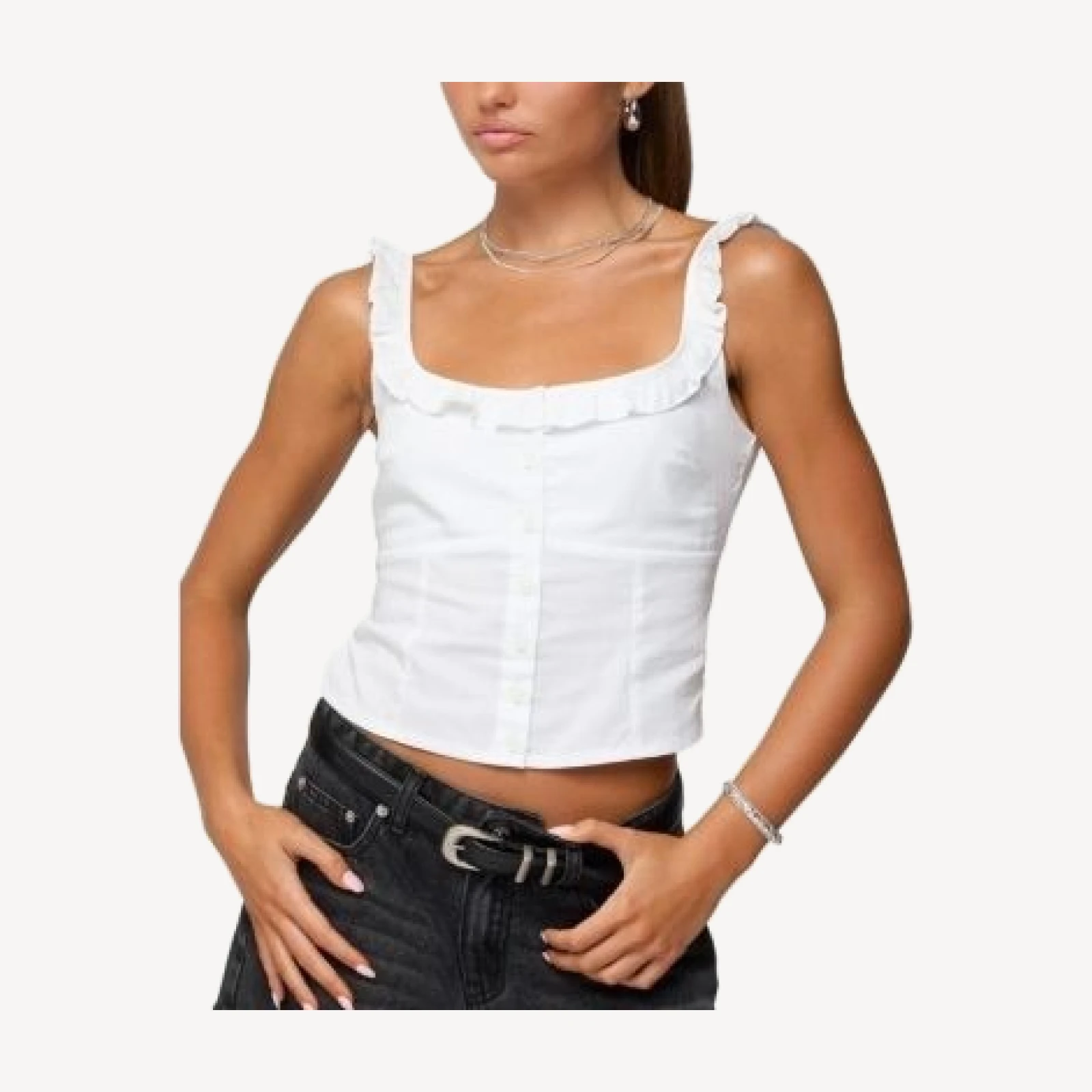 Edikted Noga Ruffle Woven Button Up Top