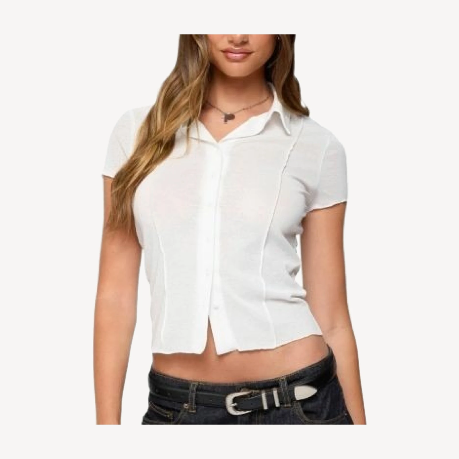 Edikted Geena Semi Sheer Button Up Shirt
