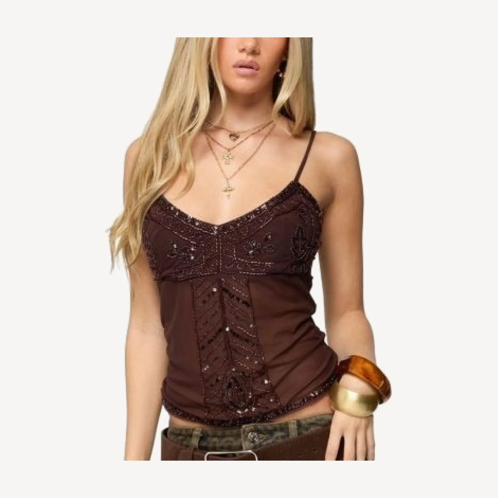 Edikted Azelia Beaded Sheer Chiffon Top