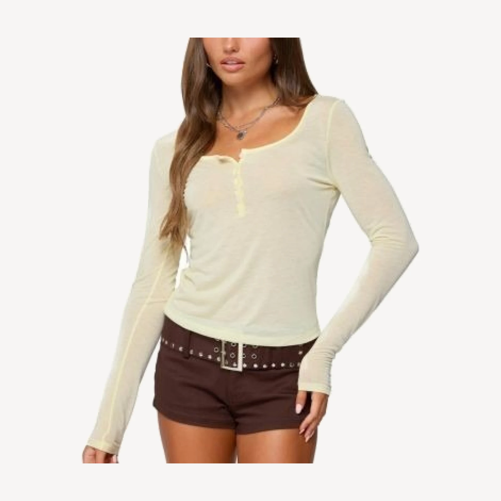 Edikted Ria Sheer Long Sleeve Henley Top