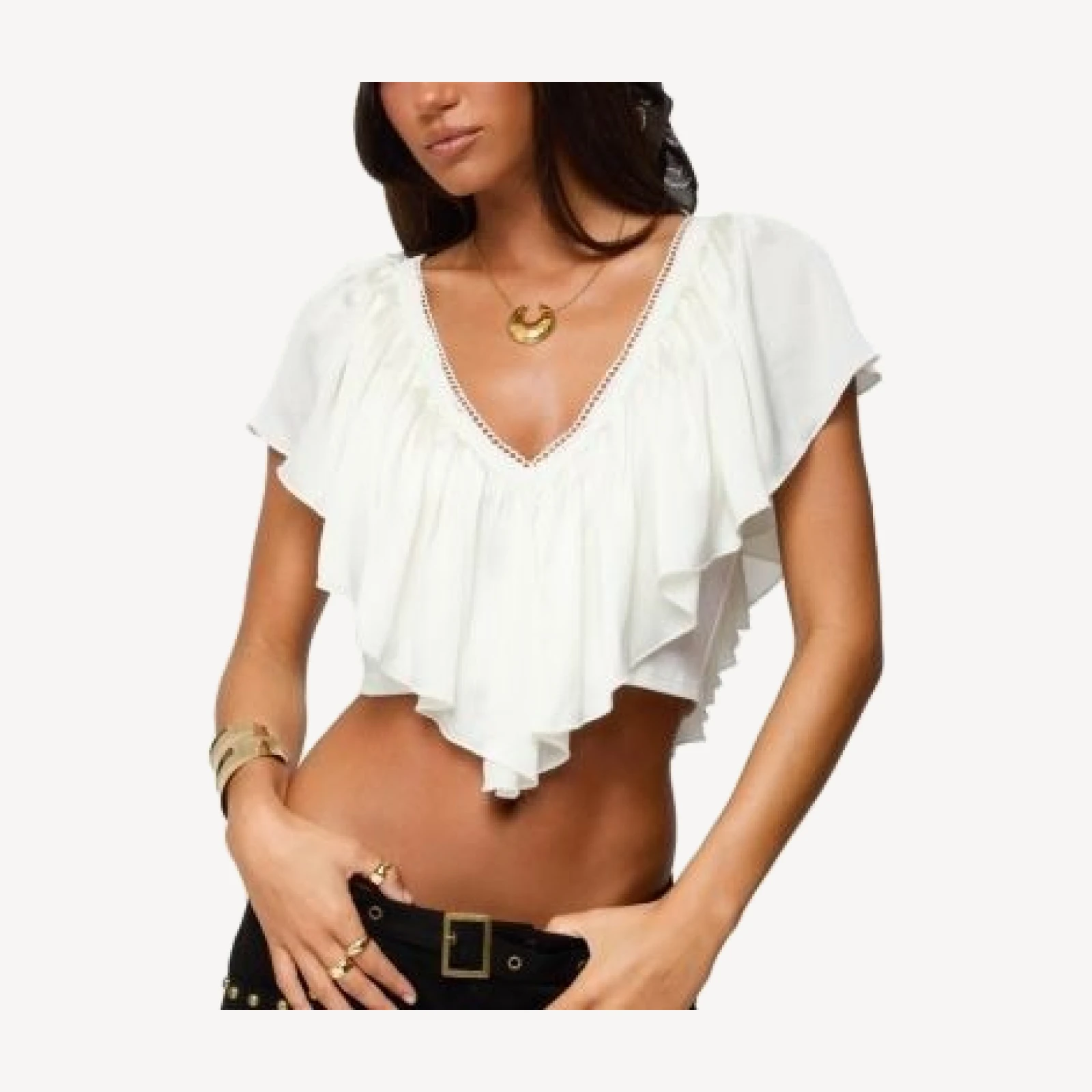 Edikted Deena Ruffled V Neck Top