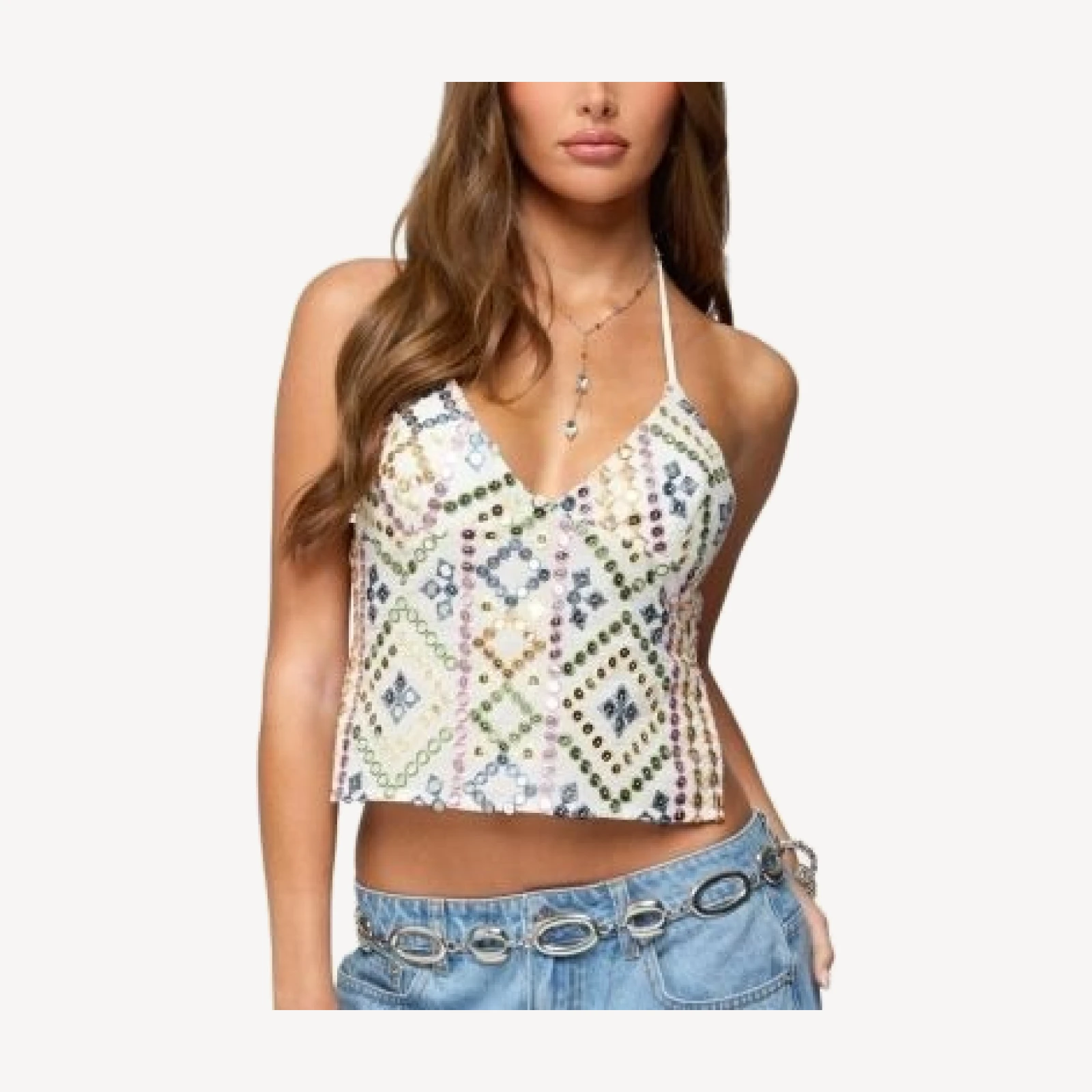 Edikted Embroidered Sequin Backless Top
