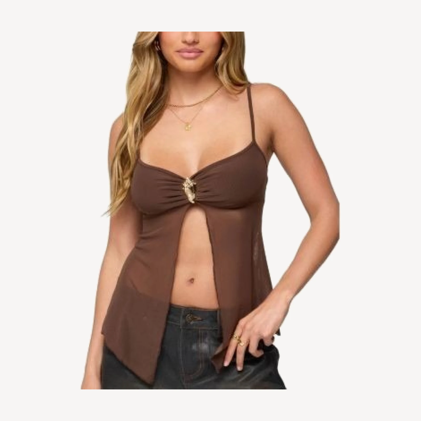 Edikted Reeve Split Front Sheer Mesh Top