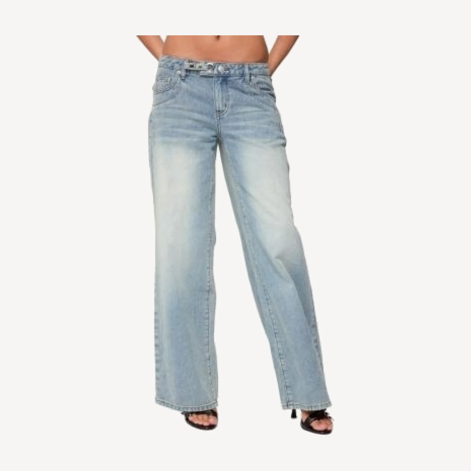 Edikted Celia Grommet Washed Low Rise Light Rinse Wash Jeans