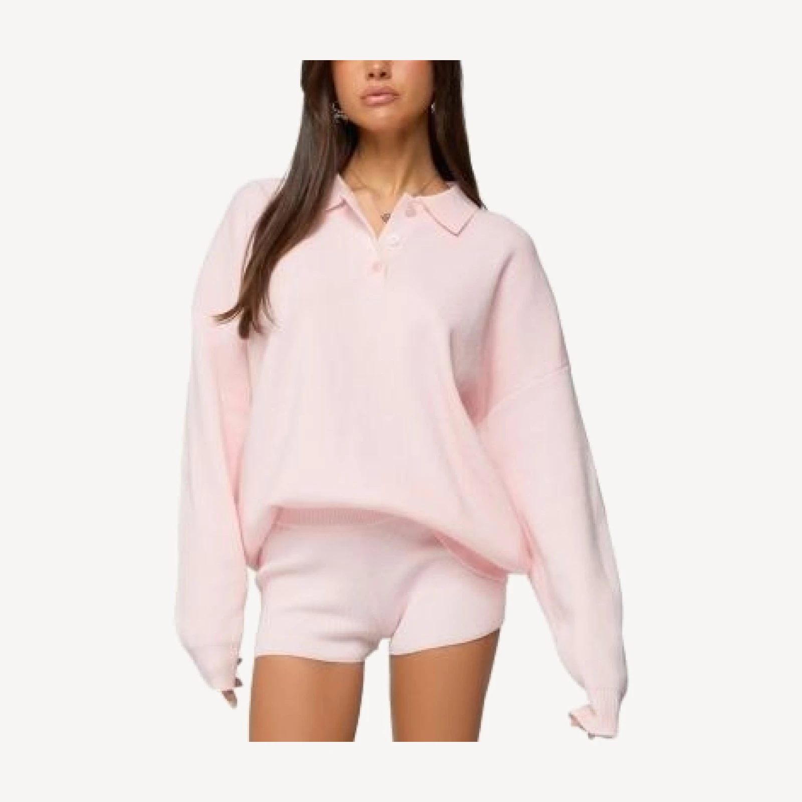 Edikted Lorie Oversized Knit Polo Sweater