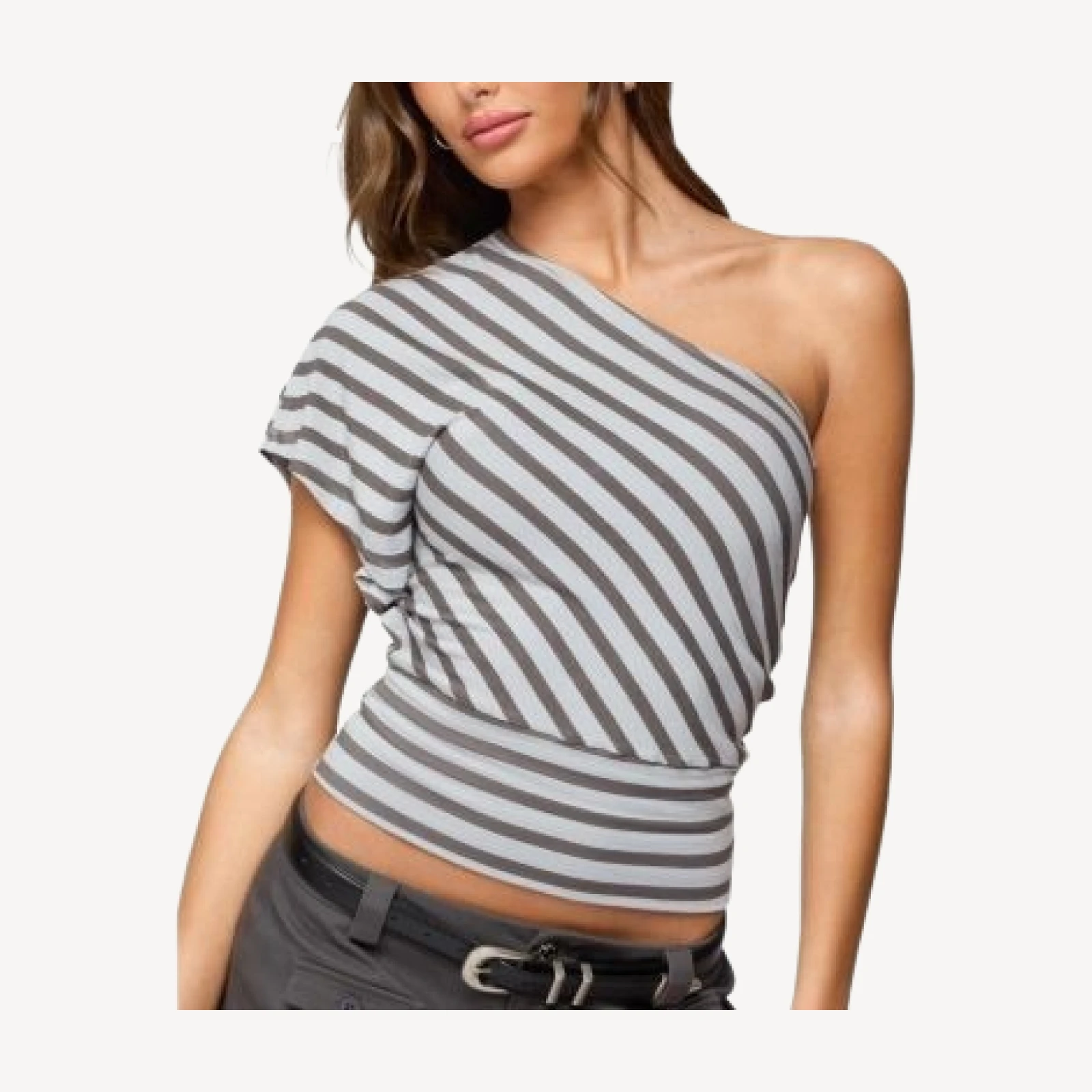 Edikted Asymmetric Striped One Shoulder Top