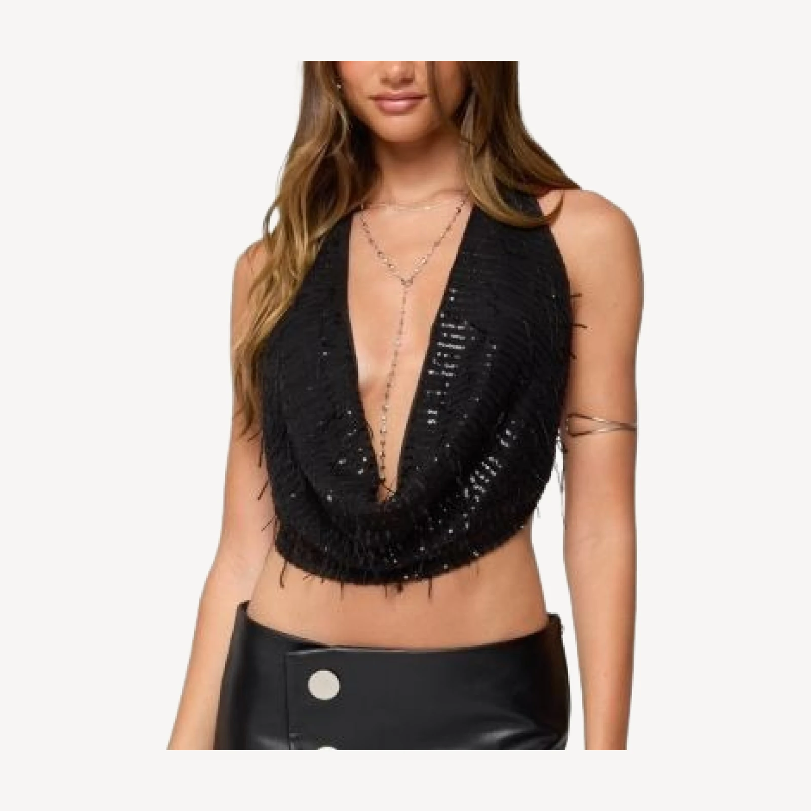 Edikted Fringed Sequin Backless HalterTop