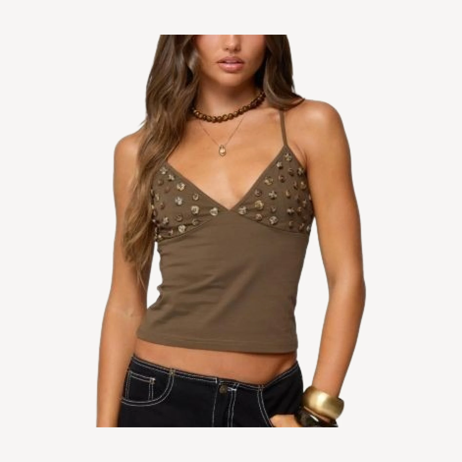 Edikted Nora Buttons V Neck Tank Top