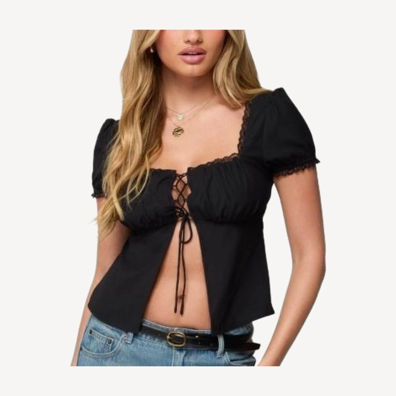 Edikted Lacey Split Front Lace Up Top
