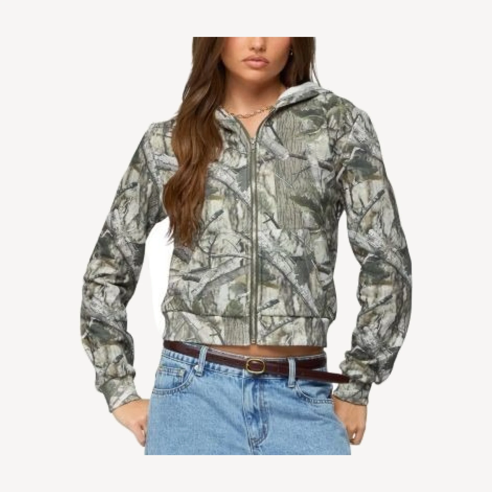 Edikted Tayler Camo Zip Up Hoodie