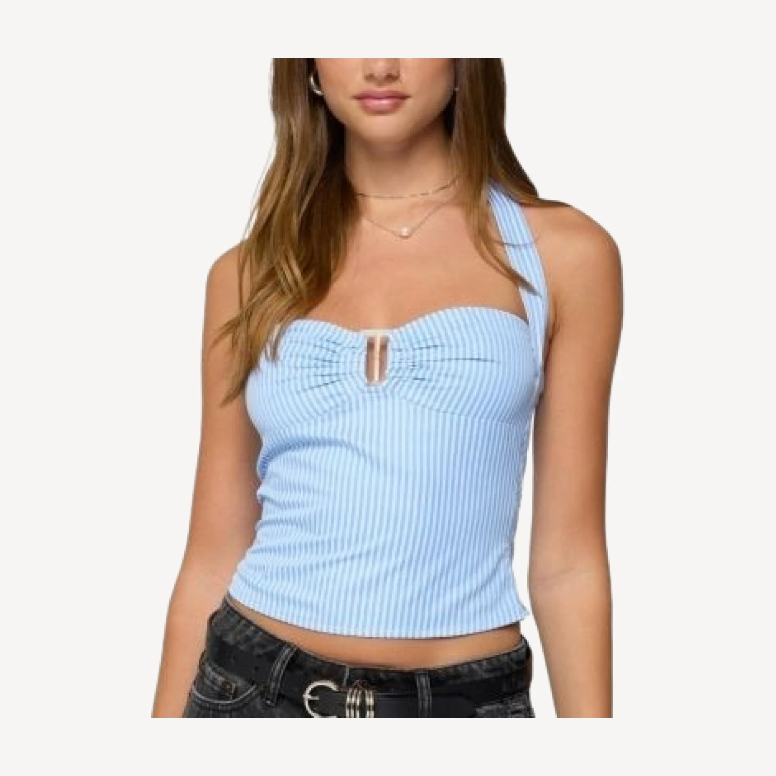 Edikted Caitie Striped Buckle Halter Top