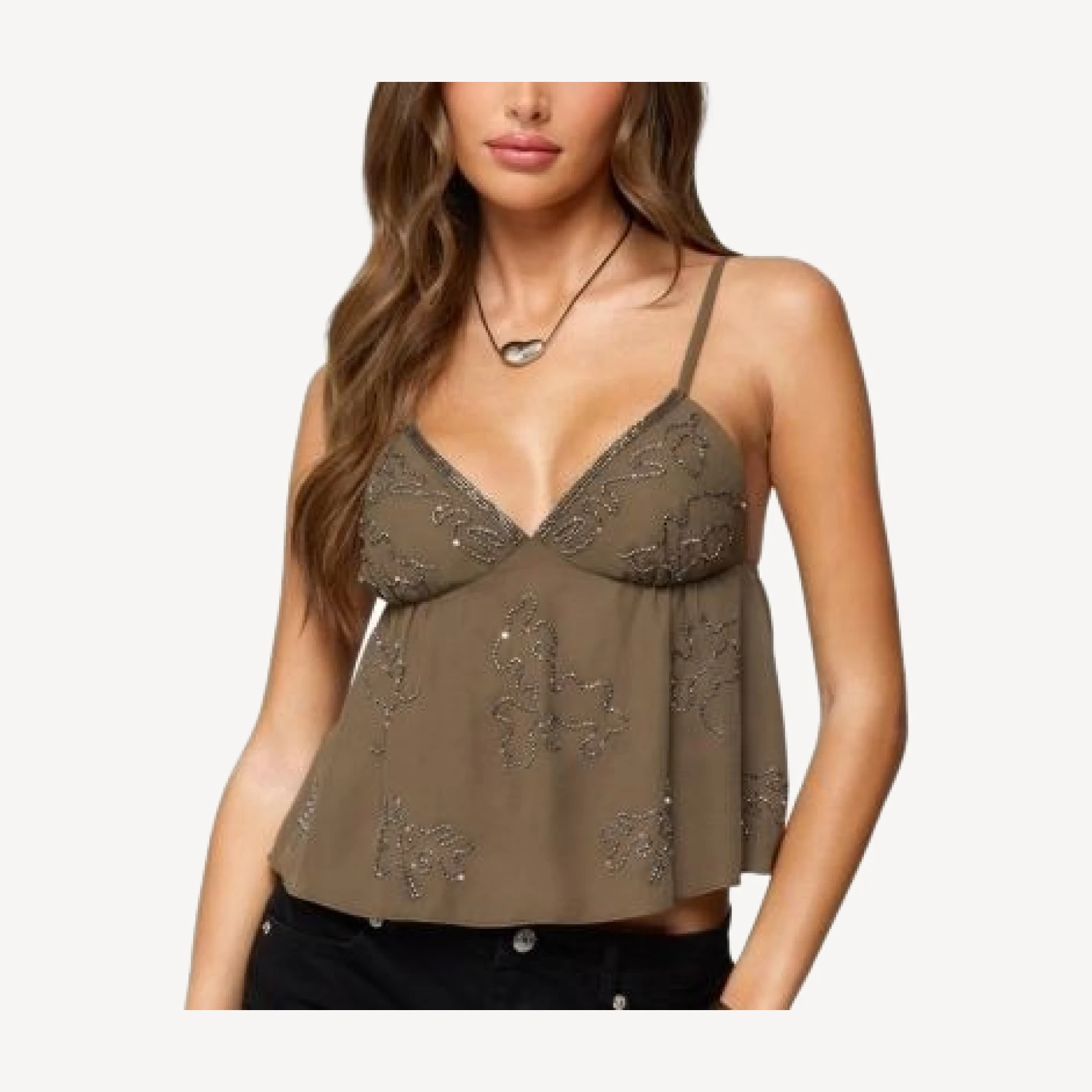 Edikted Raia Beaded Babydoll Top