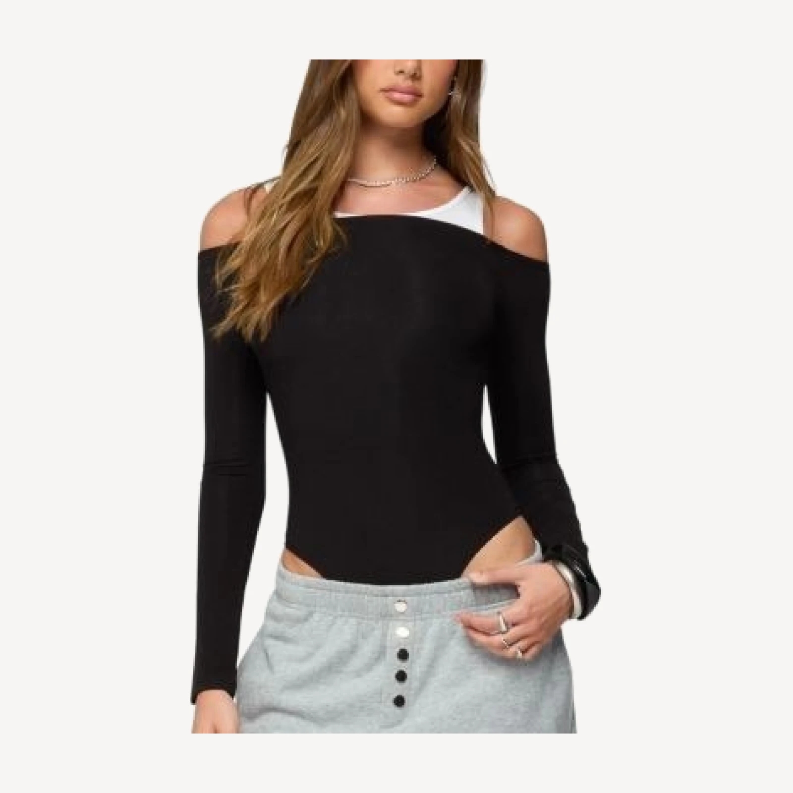 Edikted Layered Ribbed Off Shoulder Bodysuit