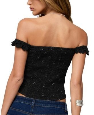 Edikted Jordana Ruffle Eyelet Off Shoulder Top