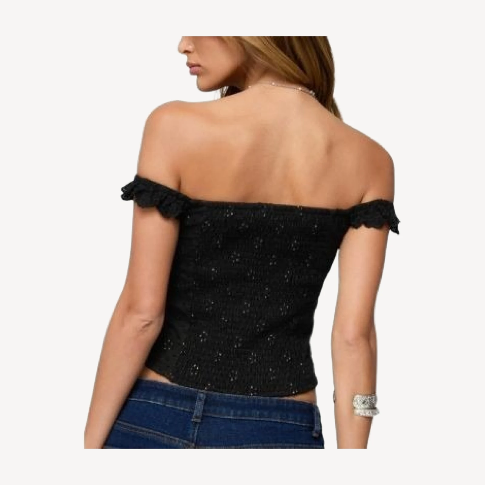 Edikted Jordana Ruffle Eyelet Off Shoulder Top