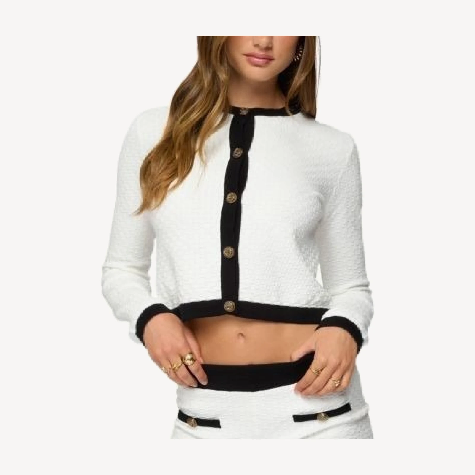 Edikted Mara Contrast Textured Knit Cardigan
