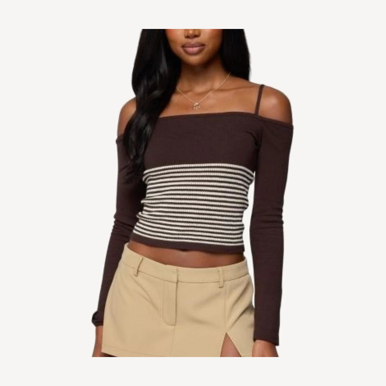Edikted Darya Striped Off Shoulder Knit Top