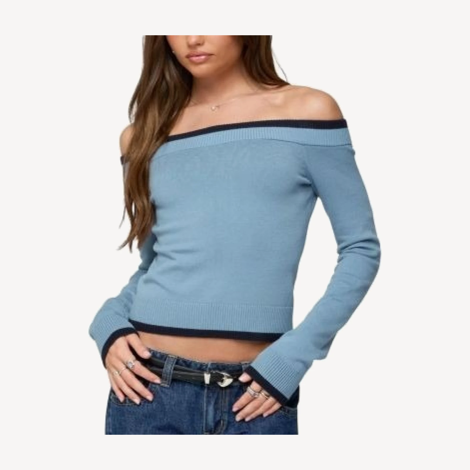 Edikted Kezzie Contrast Off Shoulder Knit Top