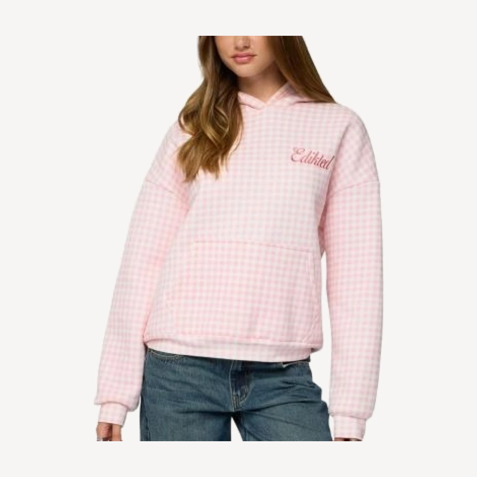 Edikted Gingham Oversized Hoodie