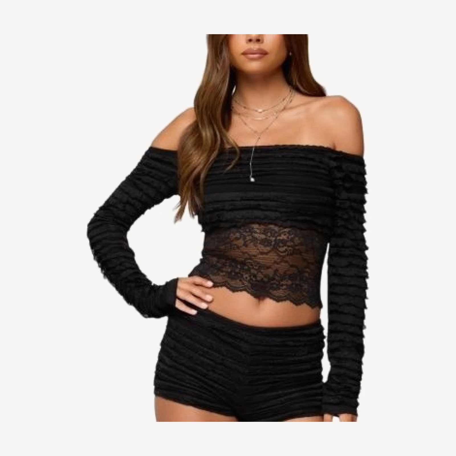 Edikted Tauri Lacey Ruffled Off Shoulder Top
