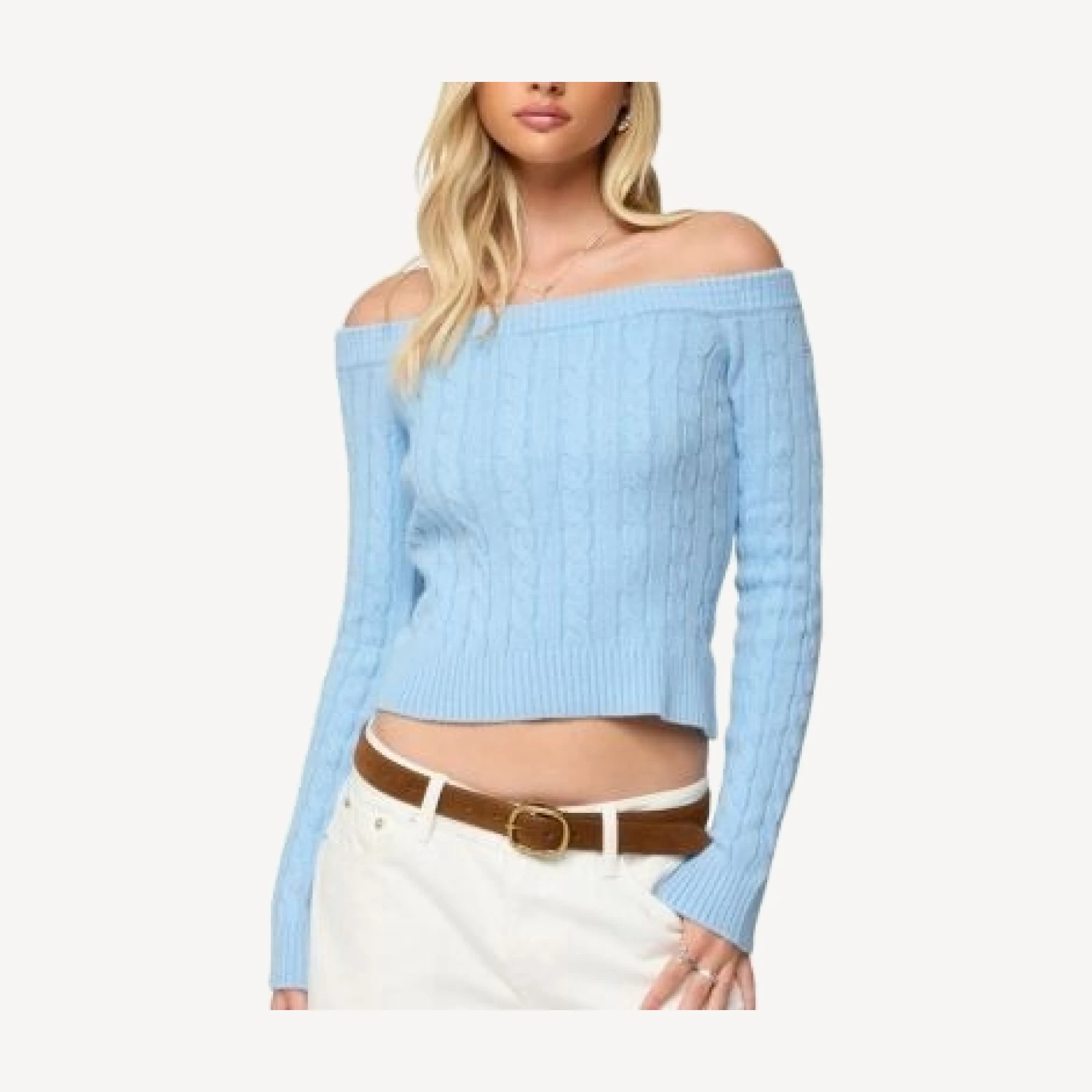 Edikted Taniza Off Shoulder Cable Knit Sweater