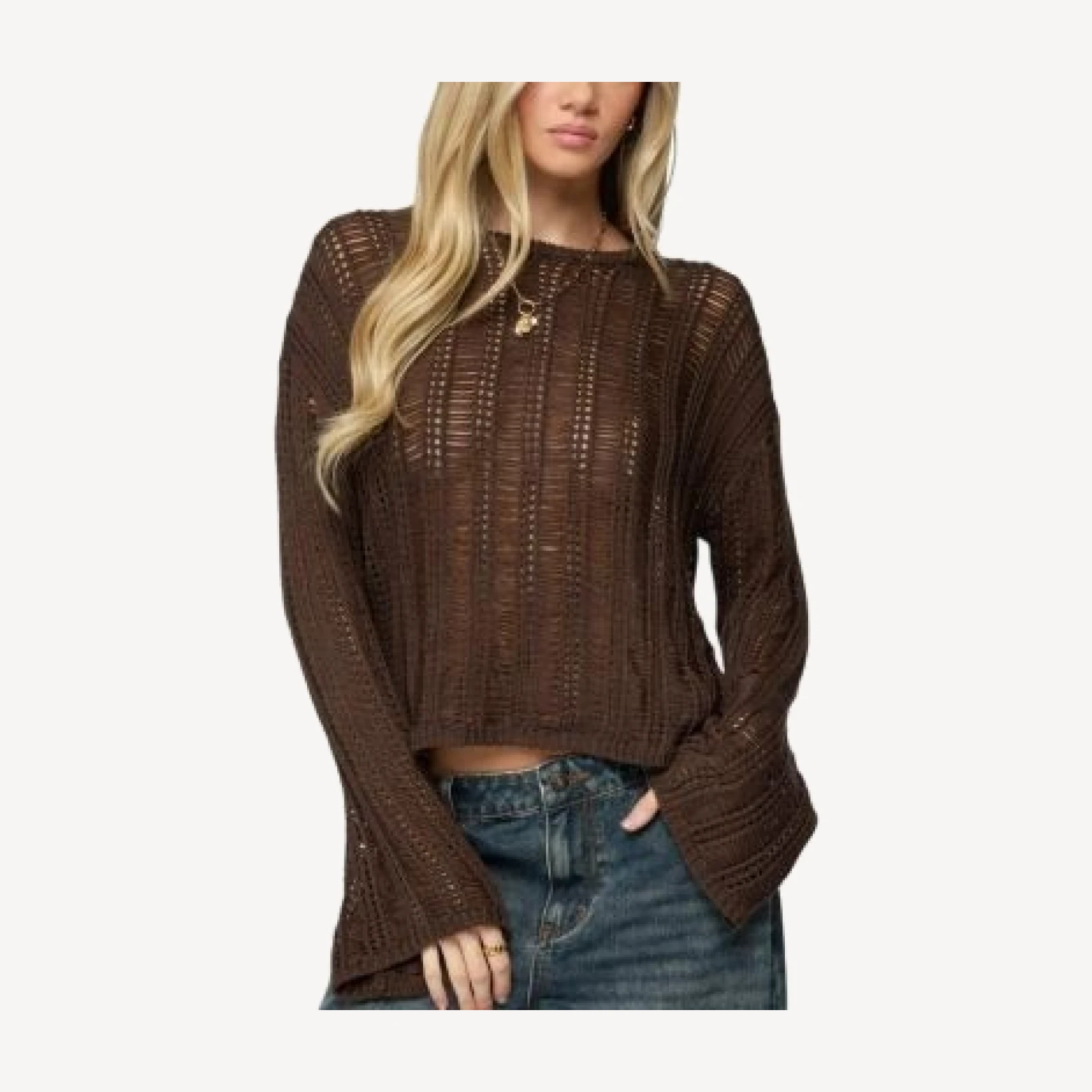Edikted Jaide Sheer Ladder Knit Sweater