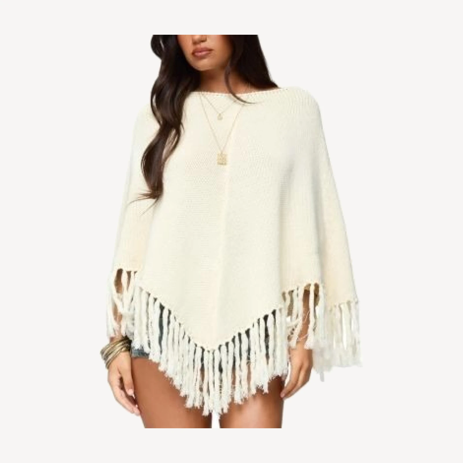 Edikted Kamila Fringe Knit Poncho