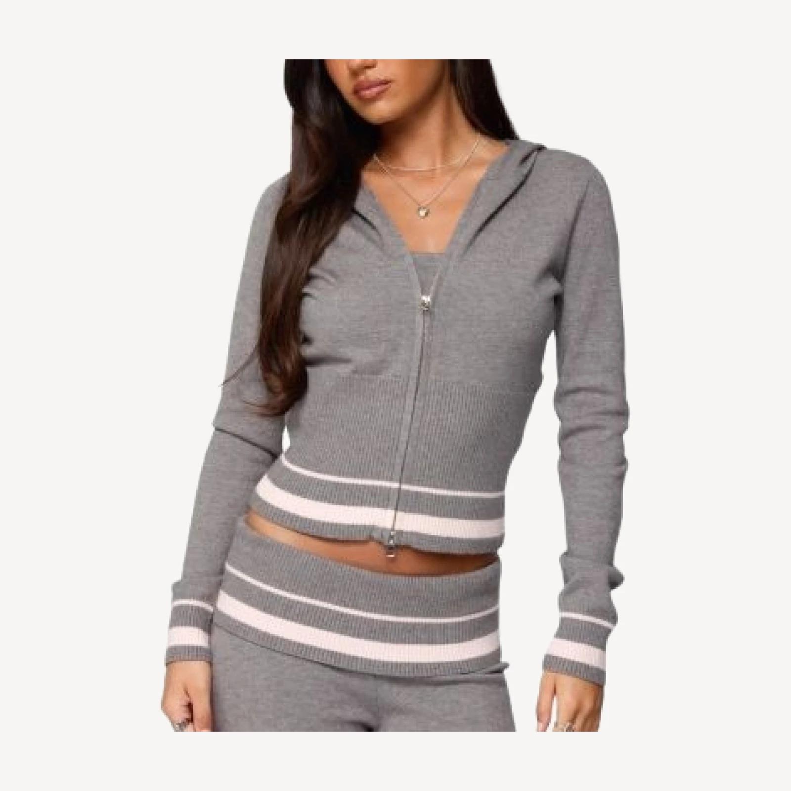 Edikted Kaliya Stripey Knit Zip Up Hoodie