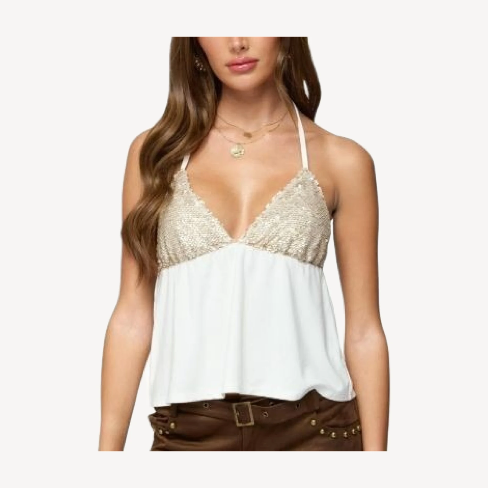 Edikted Hallie Sequin Babydoll Halter Top