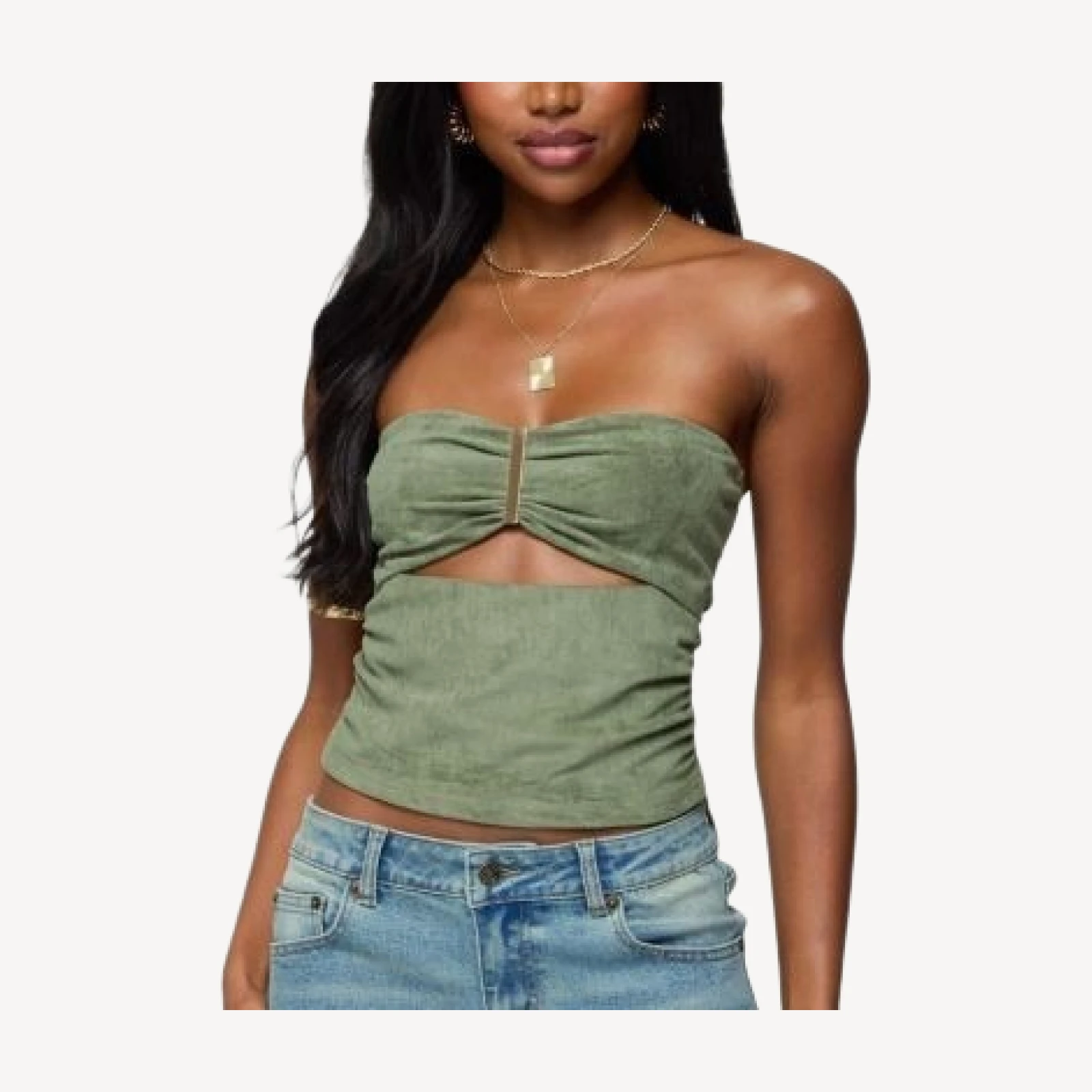 Edikted Kalina Cutout Faux Suede Strapless Top