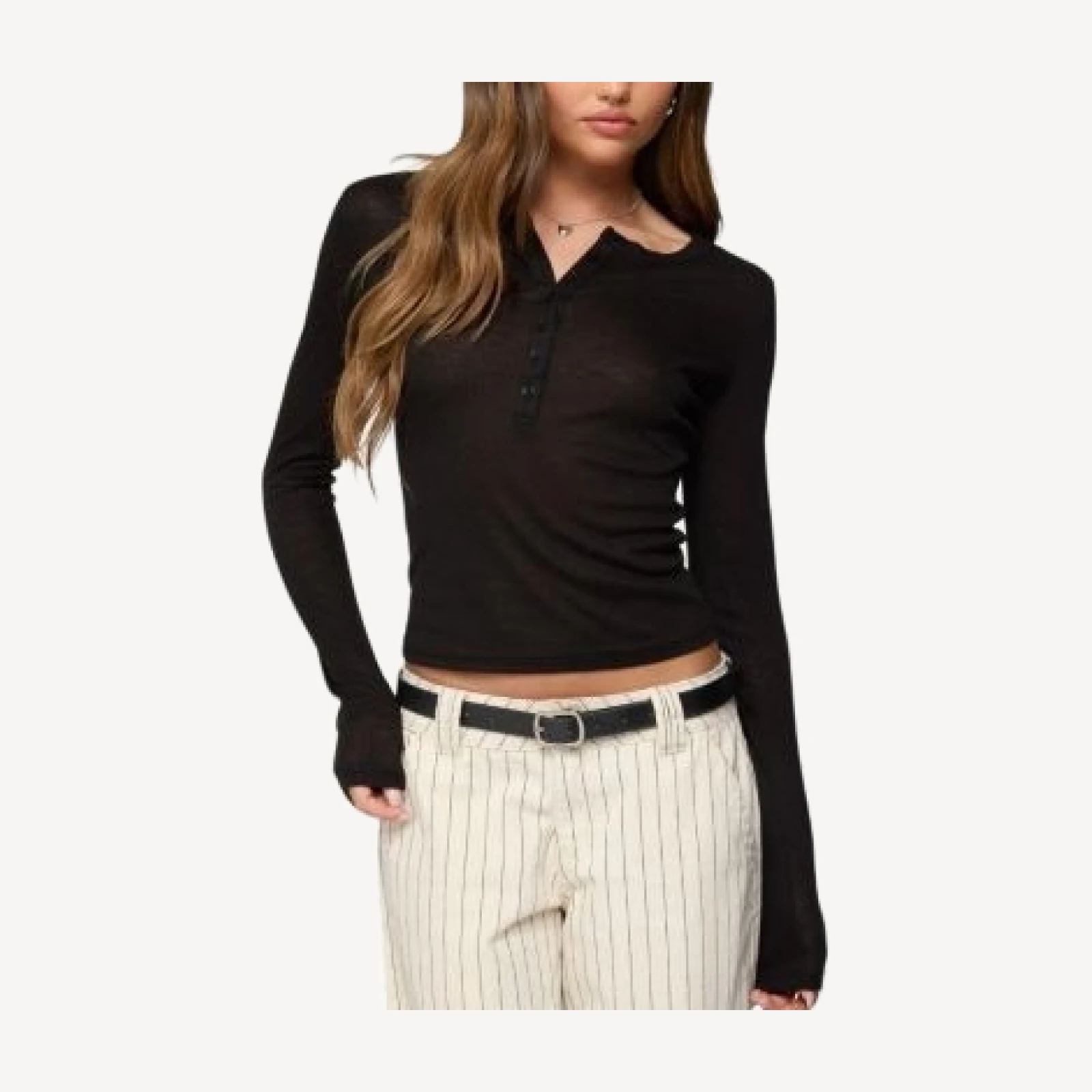 Edikted Nettie Ribbed Henley Top