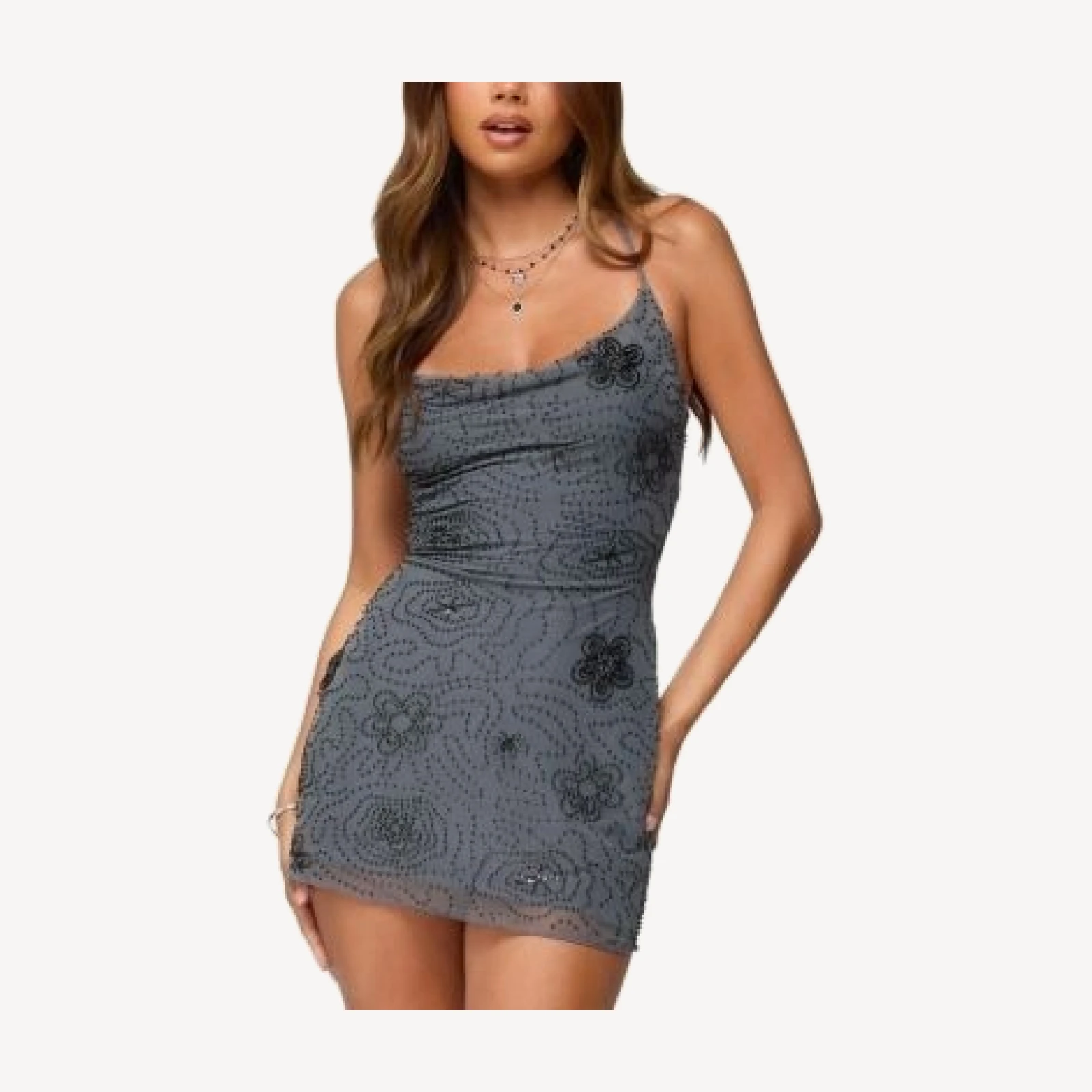 Edikted Kandy Backless Beaded Mini Dress